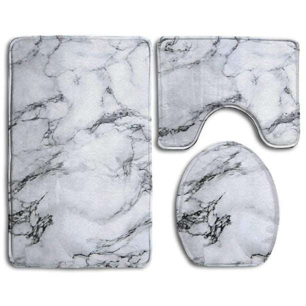 3 Piece Bathroom Rug Set Marble Art Luxury Nordic Toilet Lid Cover Soft Bath Mat